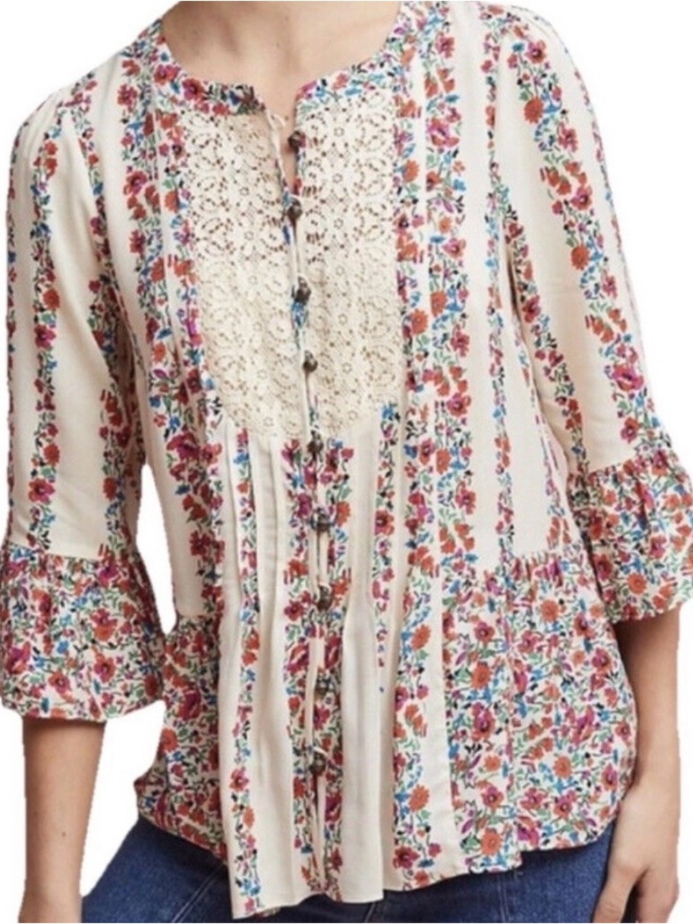 Anthropologie Maeve Women’s Hiver Floral Lace Boho Peasant Blouse Size 10